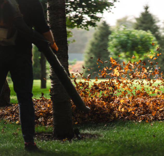 A woman operating a heavy duty leaf blower<br />